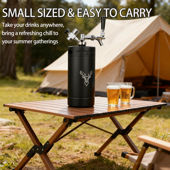 Beer Growler Tap System,128oz Portable Mini Keg Draft Beer Dispenser with Foldable Funne and Pressure Display,Stainless Steel Pressurized Beer Growler, Leak-Proof Ring, Homebrew, Craft Beer