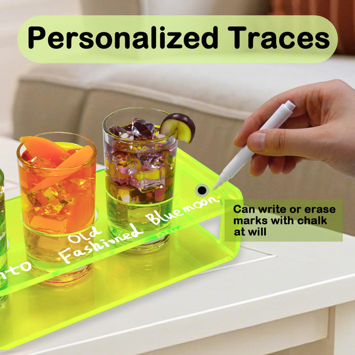 Acrylic Drink Flight Boards with Glasses - Neongreen Drink Flight Tray Set - Cocktail and Mimosa Tasting Tray - Writable Beer Flight Boards for Hosting Essentials Bartender Accessories