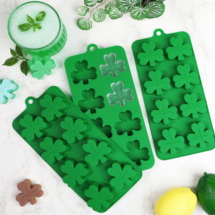 Webake Shamrock Ice Cube Mold Silicone, 8-Cavity Leaf Clover Mold for Ice Cube, Chocolate, Cupcake Decorations, Jello, Great for St. Patrick Day, Irish Holiday, Daily, Pack of 3