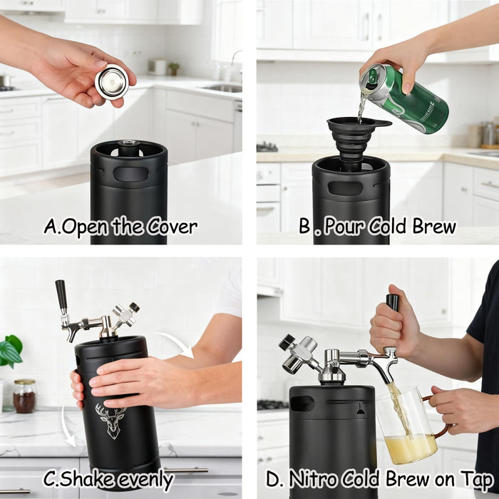 Beer Growler Tap System,128oz Portable Mini Keg Draft Beer Dispenser with Foldable Funne and Pressure Display,Stainless Steel Pressurized Beer Growler, Leak-Proof Ring, Homebrew, Craft Beer