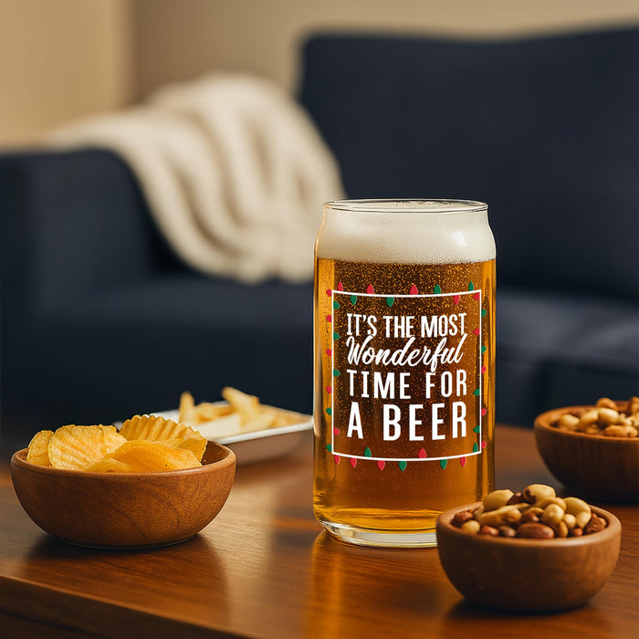 On The Rox Most Wonderful Time for a Beer- Red, Green and White- 16 Ounce Glass- Ideal for Men and Women - Funny Glass (Most Wonderful)