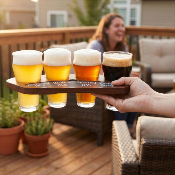 Final Touch Craft Beer Flight Set with Solid Wood & Slate Serving Board (GBT114)
