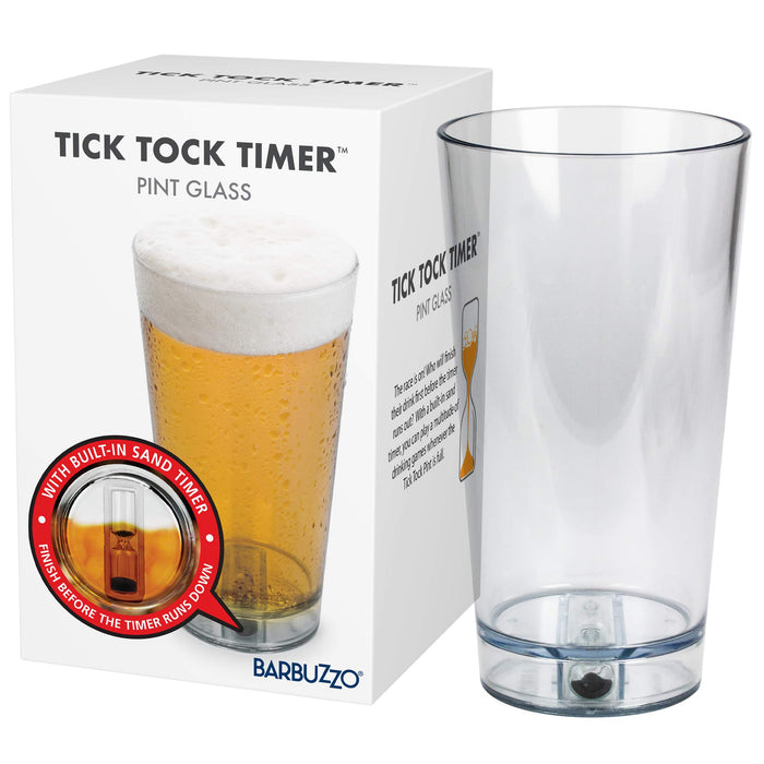 Barbuzzo Sand Timer Pint Glass - 16 Oz Plastic Beer Tumbler With Hour Glass Sand Timer