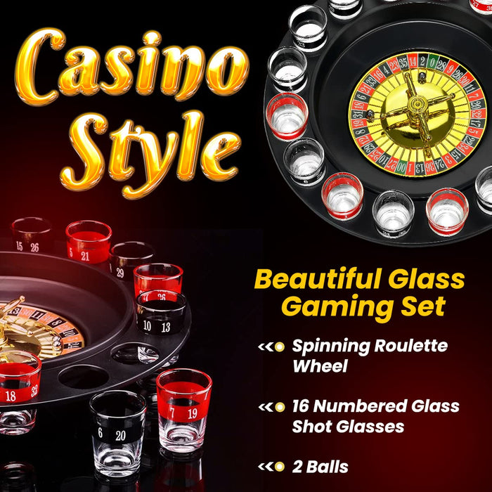 Bo-Toys Drinking Game Glass Roulette - Drinking Game Set (2 Balls and 16 Glasses) Casino Style Drinking Game