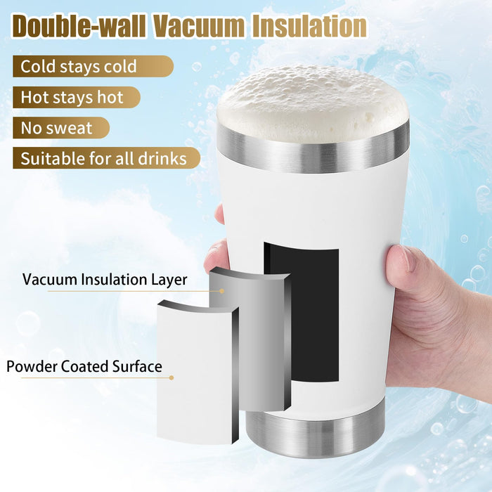 SNOW HARE 16 oz Insulated Beer Glasses Set of 6, Stacking Beer Pint Glass, Beer Tumbler Outdoor, Stainless Steel Double Walled Cup, White, Ideal for Wine Lover, Coffee, Cocktail