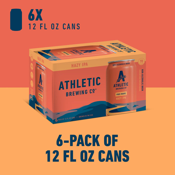 Athletic Brewing Company Craft Non-Alcoholic Beer - 6 Pack x 12 Fl Oz Cans - Free Wave Hazy IPA - Low-Calorie, Award Winning - Loaded with Amarillo, Citra, and Mosaic Hops