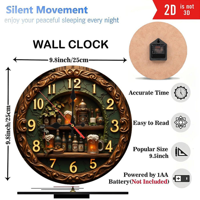 Lancholy Vintage Pub Beer Shelf Clock Wall Decor 10-Inch Wooden Wall C ...