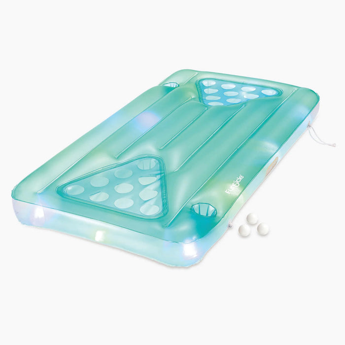 Maccabi Art Glow Pong – Inflatable Aqua Pong Pool Game with Color-Changing LED Lights, Easy Grip Valve, AirFlate Tool, Drink Holders – for Adults 14+