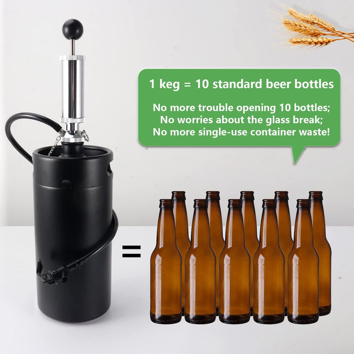 FERRODAY Stainless 128oz Mini Keg Hand Pump Beer Growler Beer Keg Draft Beer Dispenser Growler for Beer Mini Keg Hand Pump Picnic Beer Faucet Keg Portable Mini Keg Beer Pump Beer Tap