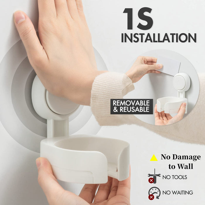 TAILI Suction Cup Wine Glass Holder for Shower, Removable Wall-Mounted Bath Cup Holder for Beer, Wine, Drinks, Enjoy in The Spa, Bathroom, Kitchen, etc. White