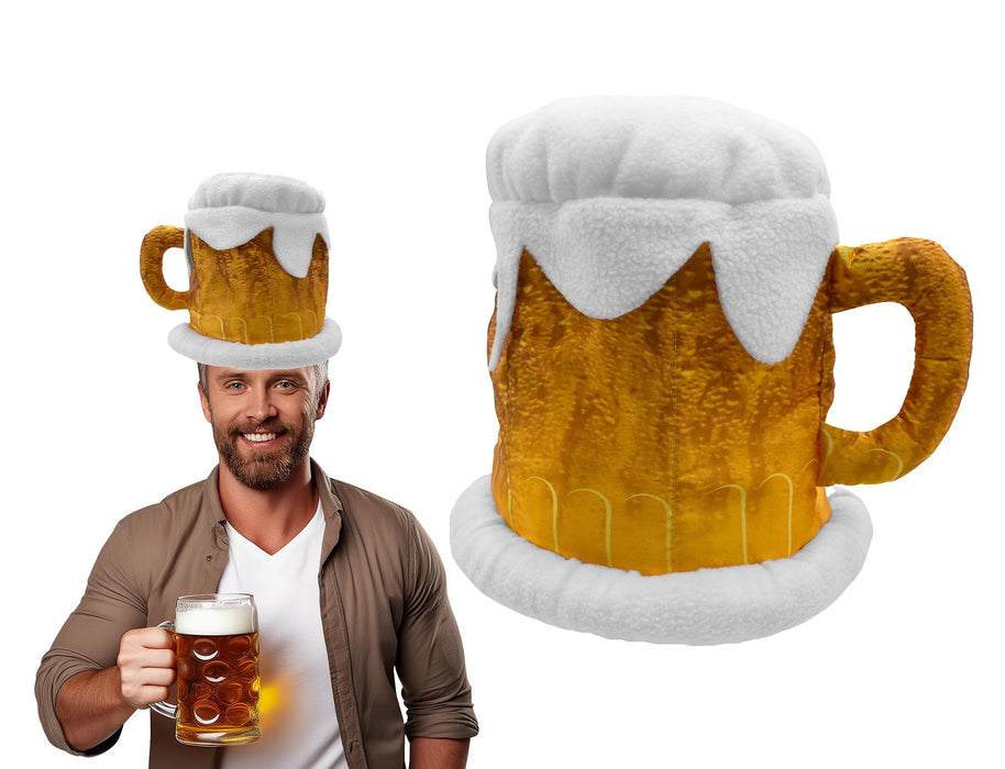 Nicky Bigs Novelties Beer Mug Hat Funny Foam Beer Stein Costume Headwear for Adults Soft Plush Oktoberfest St. Patrick’s Day Halloween Bar Crawl Party Prop Accessory Lightweight & Comfortable Fit