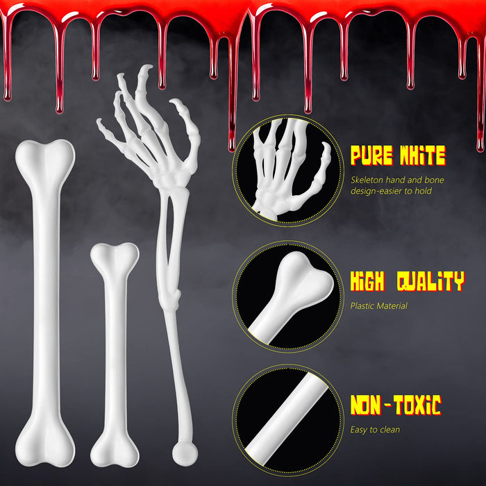Remerry 48 Pcs Halloween Drink Stirrers Skeleton Swizzle Sticks Skeleton Arms Hands Cocktail Garnish Plastic Cocktail Food Picks for Halloween Bar Horror Party Table Decoration(Arm, Bone,White)