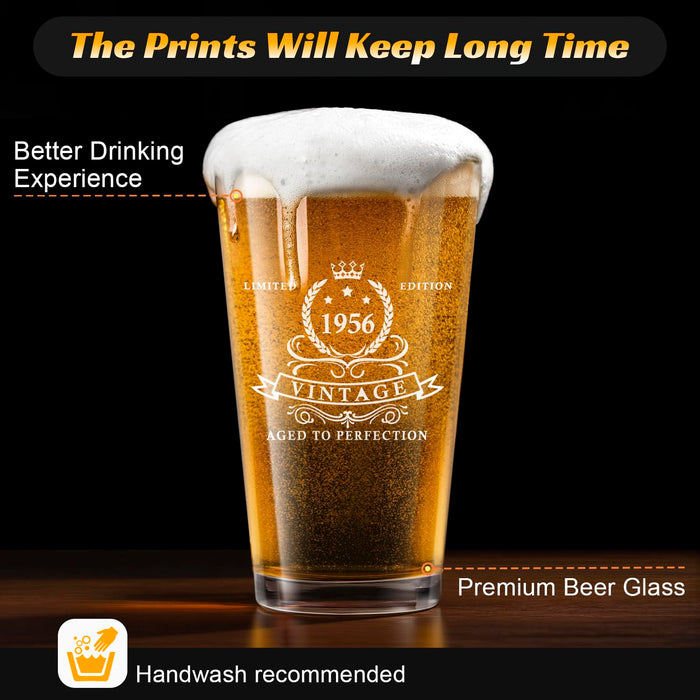 LIGHTEN LIFE 70th Birthday Gifts for Men 16oz,1956 Beer Glass in Barrel Box,70th Birthday Gift Ideas,1956 Pint Glass for 70 Years Old Dad,Husband