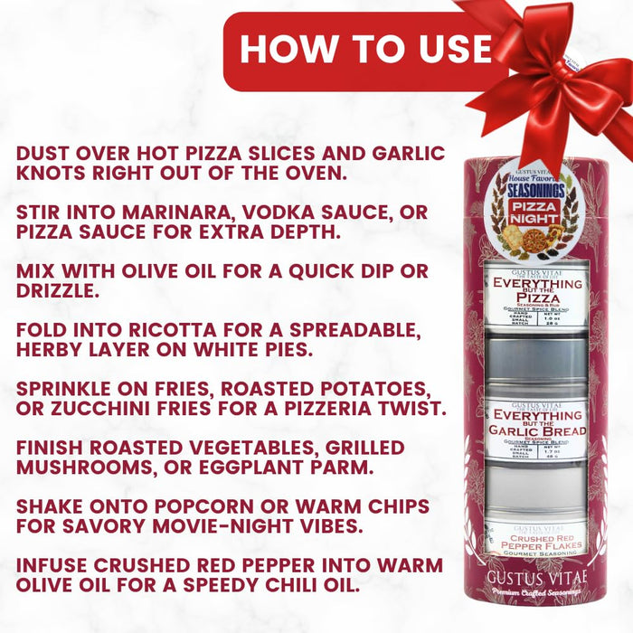 Gustus Vitae | Pizza Night Favorite Seasonings Gift Set of 3 | Variety Pack