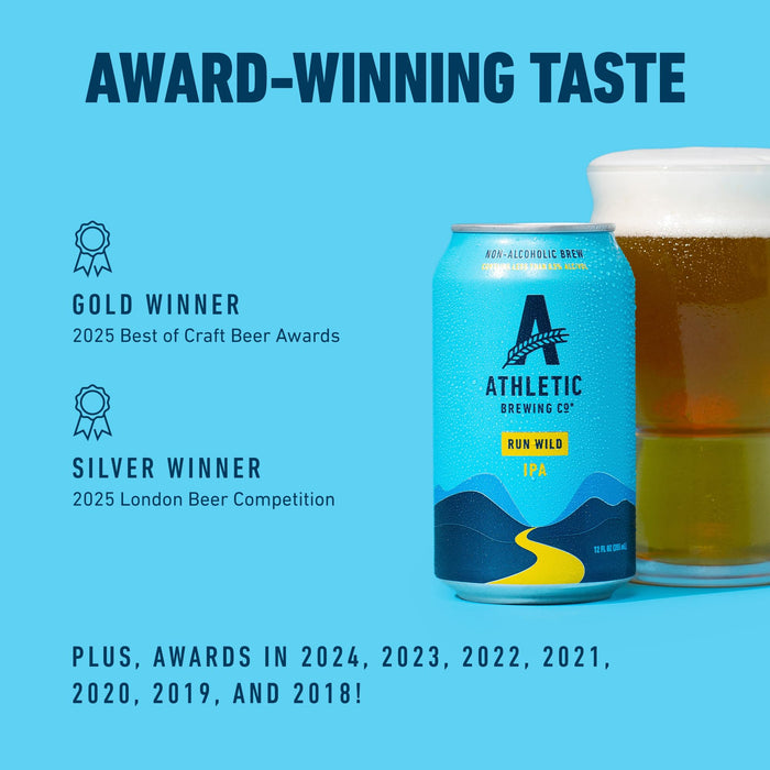 Athletic Brewing Company Craft Non-Alcoholic Beer - 12 Pack x 12 Fl Oz Cans - Run Wild IPA - Low-Calorie, Award Winning - The Ultimate Sessionable IPA Subtle Yet Complex Malt Profile