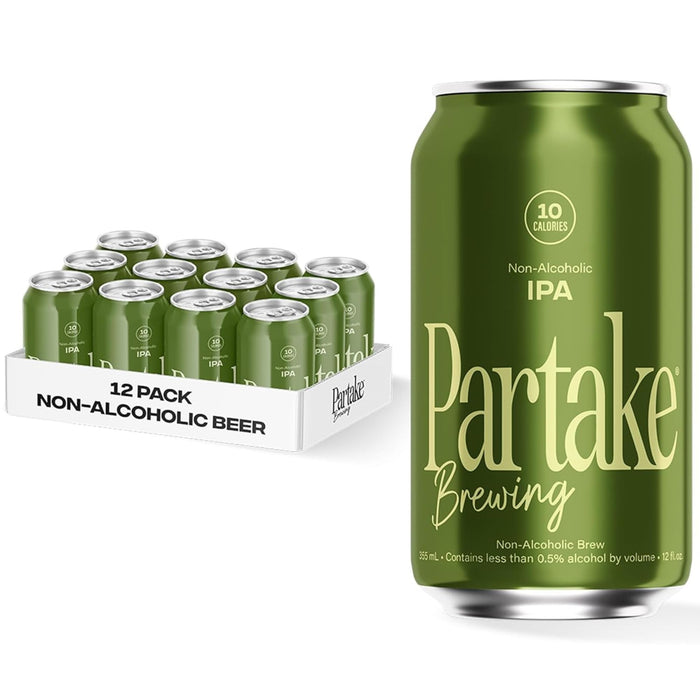 Partake Brewing Craft Non Alcoholic Beer, IPA 12 Pack x 12 Fl Oz Cans - Low Calorie & Carb, No Sugar, All Natural Ingredients - Award-Winning Taste, Non Alcoholic Beer Without the Empty Calories