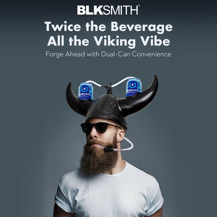 BLKSMITH Viking Drinking Helmet with Straws – Funny Beer Hat Holds 2 Cans – Adjustable Novelty Drinking Helmet Fits 16–24" Head – Gag Gift for Men, Dad, Husband, Bachelor Party, Tailgating - (Black)