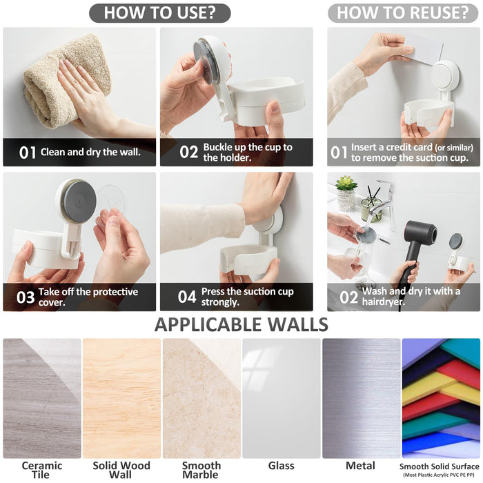 TAILI Suction Cup Wine Glass Holder for Shower, Removable Wall-Mounted Bath Cup Holder for Beer, Wine, Drinks, Enjoy in The Spa, Bathroom, Kitchen, etc. White