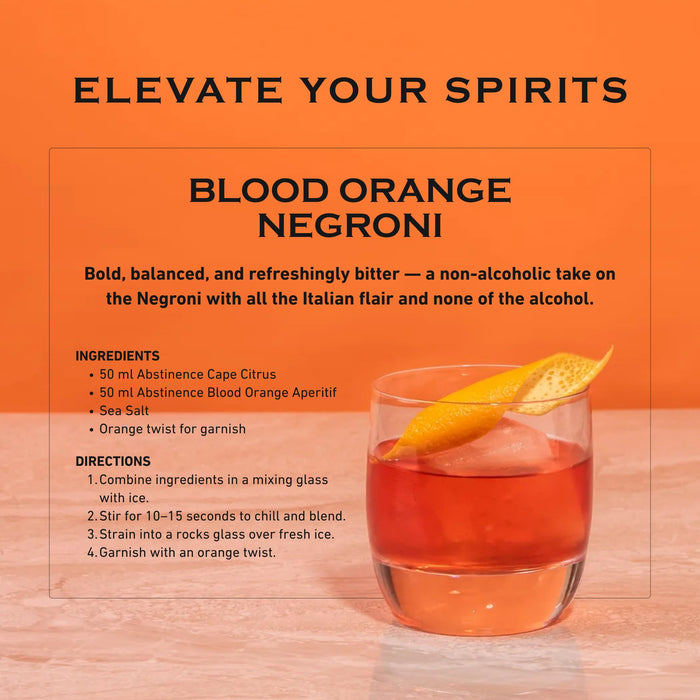 Abstinence Blood Orange Non Alcoholic Aperitif, 750ml, Award-Winning, Botanical Inspired, Bittersweet Non Alcoholic Drink, Distilled Non Alcoholic Spirits, Zero Proof Mocktail Alternative
