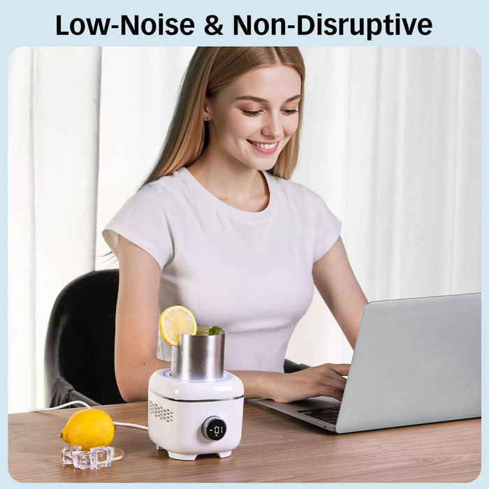 Cooling Cup with Mood Light,2 in 1 Cup Cooler Warmer for Desktop for 30.2℉-158℉,Electric Beverage Cooler with Aluminum Mug,Portable Quick Drink Chiller for Coffee Juice Cola Beer,Gifts for Women Men