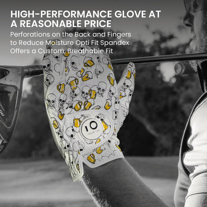 FINGER TEN Colorful Golf Gloves Men All Weather Grip 1 Pack(Beer, L, Left)