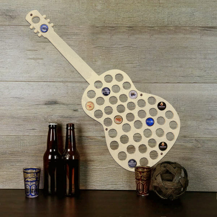 Torched Guitar Beer Cap Holder | Wall Mount Beer Cap Catcher | Beer Cap Decor Display Art | A Great Gift for Men, Beer Lovers, and Collectors