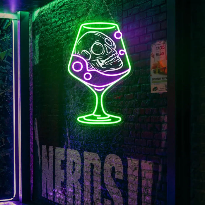 Wine Skull Neon Sign, Halloween Bar Decor Sign, Wine Bar Decor Sign, Horror Neon Light, Hanging Signs Lights for Festival Personalized Party Wall Light Decoration, school bar party bedroom home