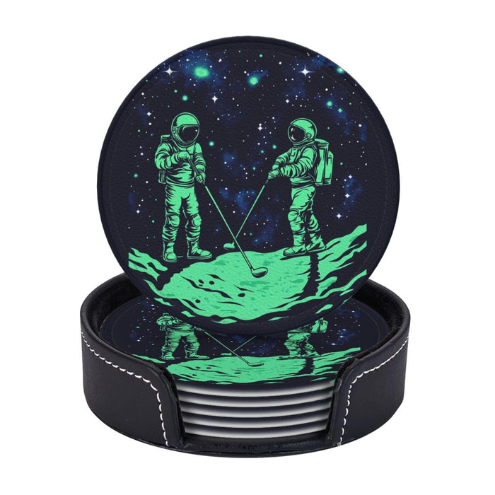 Coasters for Drinks Beer, Coffee Leather Drink Coasters Set of 6 with Holder Glow in The Dark Coffee Cup Mat Heat Resistant Tabletop Protection Coaster Desk Accessorie Home Decorative