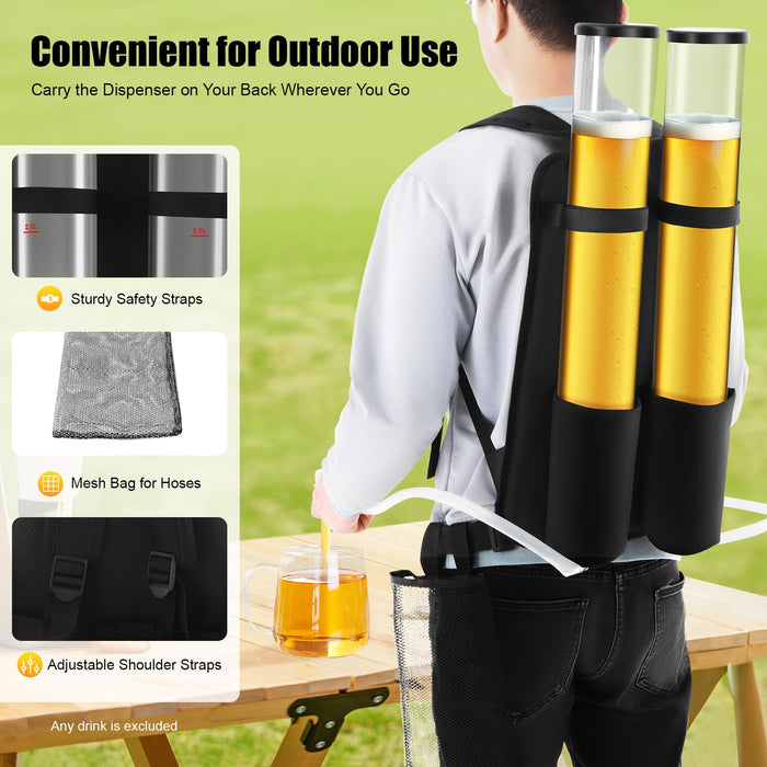 Portable Beer Dispenser, Dual Tank Backpack Drink Dispenser, Backpack Beer Liquor Dispenser,Party Beverage Drink Dispenser ﻿