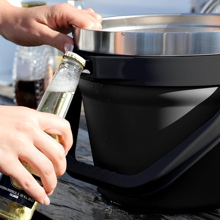 COKTIK 7L Insulated Ice Bucket with Lid，Double Wall Vacuum Stainless Steel Beverage Bucket Keeps Frozen Longer，Holds 6 Longnecks or 3 Bottles of Wine，for Cocktail, Champagne(No Accessories, Black)