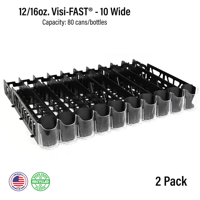 Display Technologies Visi-FAST Spring Push Drink Dispenser, Refrigerator Organizers and Storage for 12/16 oz Beverages, Bottles, and Cans, Drink Dispenser for Fridge, Commercial and Home, (Pack of 2)