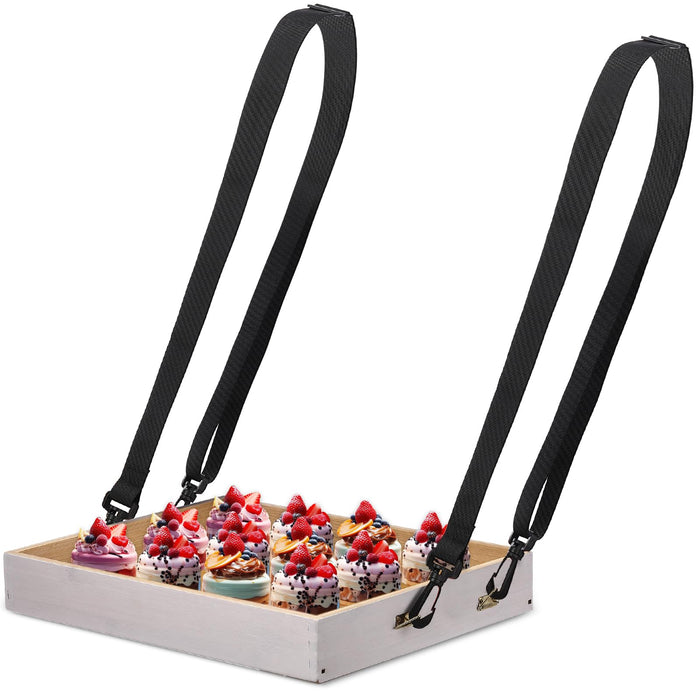 Teenyyou Wooden Vendor Tray with Strap Movie Night, White, Spaces