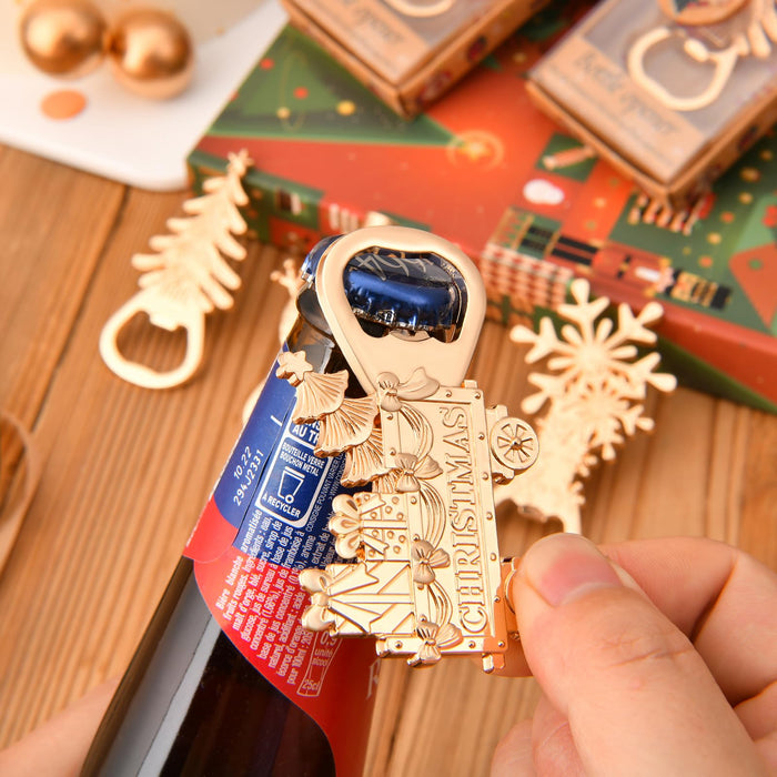 24Pcs 4 in 1 Christmas Beer Bottle Opener Set, Xmas Tree Snowman Snowflask Train Bottle Openers with Gift Box, for Winter Theme Party Decoration Gift Festive, Souvenirs Favors for Guests