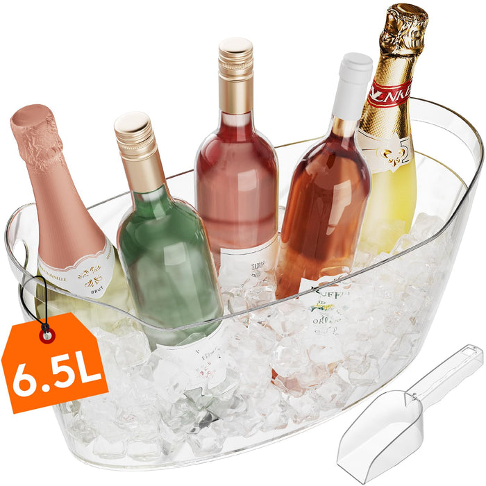Lifewit 6.5L Ice Bucket for Parties, Portable Drink Bucket for Cocktail Bar, Plastic Champagne Cooler for Beverage/Wine/Beer, Mimosa Bar Supplies Chiller Tub with Scoop 38 x18x20 cm/15x7x8"
