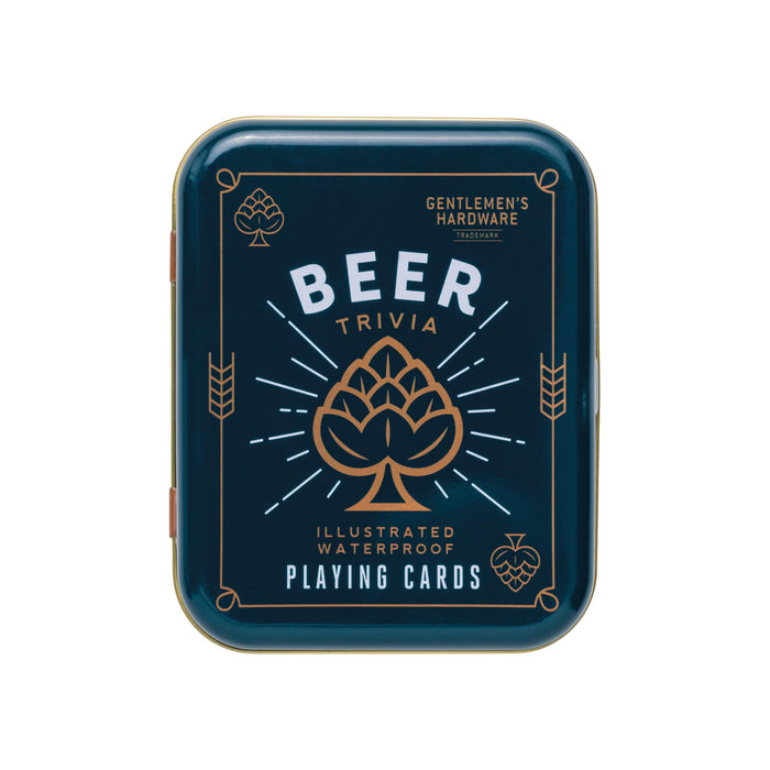 Gentlemen's Hardware Waterproof Playing Cards in Travel Tin Standard Poker Size Deck of Cards, 52-Cards, Beer Trivia