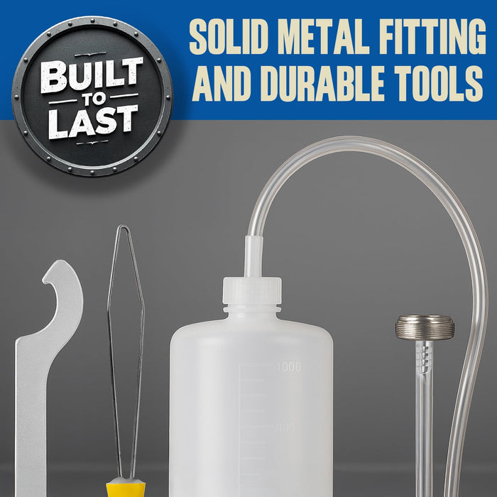 Kegerator Cleaning Kit with 1 LB Beer Line Cleaner Made in USA – 30+ Uses, Complete Keg Cleaning Kit with Metal Coupler, Squeeze Bottle, Wrench, Detailed Instructions, Storage Bag & Beer Tap Brush