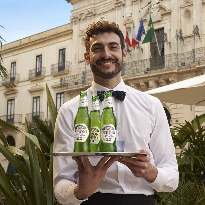 Peroni Nastro Azzurro 10 Pack 0.0 NA Beer Non-Alcoholic Lager Brew 11.2oz Bottles - Authentic Italian Taste Without Alcohol - Refreshing Zero Alcohol Beer 0g Fat, 18.5g Carbs
