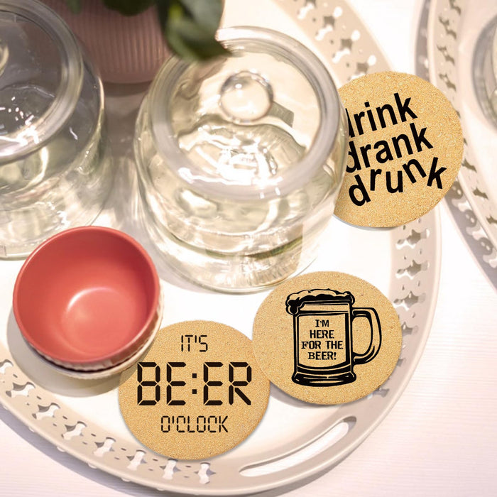 Cegkuc Coasters for Drinks with Holder Set of 6, Absorbent Cork Wood Coaster for Cup Desk Office Table Kitchen Decor House Warming Gifts for New Home Couples, Round 4"