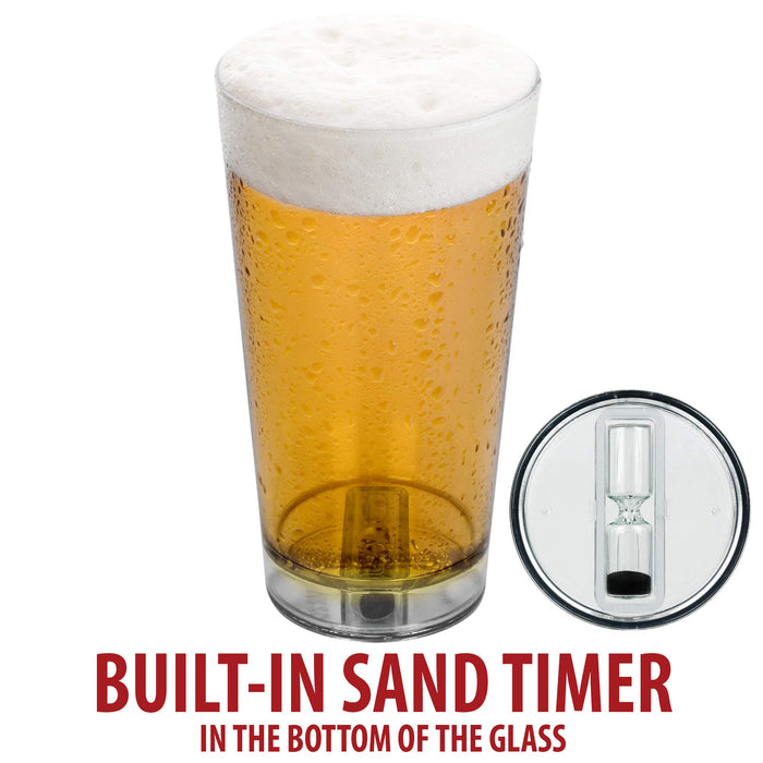 Barbuzzo Sand Timer Pint Glass - 16 Oz Plastic Beer Tumbler With Hour Glass Sand Timer
