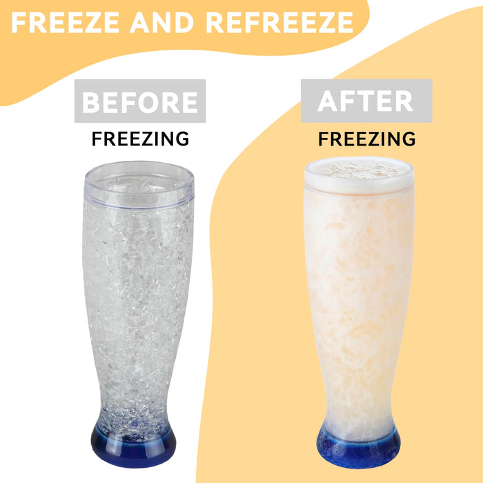 Lily's Home Freezer Beer Mugs, Set of 4-16 oz Double Wall Insulated with Liquid Gel, Frosty Chiller Cups, Break-Resistant Acrylic Freezable Glasses for Home Bar, Pool Parties, BBQ & Outdoor Gifts