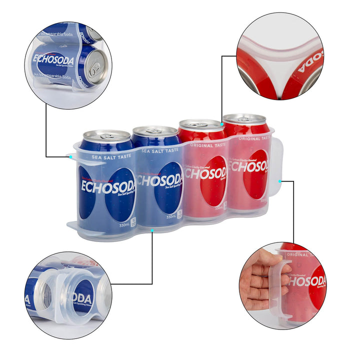 ChasBete Portable Soda Can Organizer for Refrigerator Shelf, Beer Can Holder, Fridge Storage Sliding Rack, Clear Plastic 2 Pack