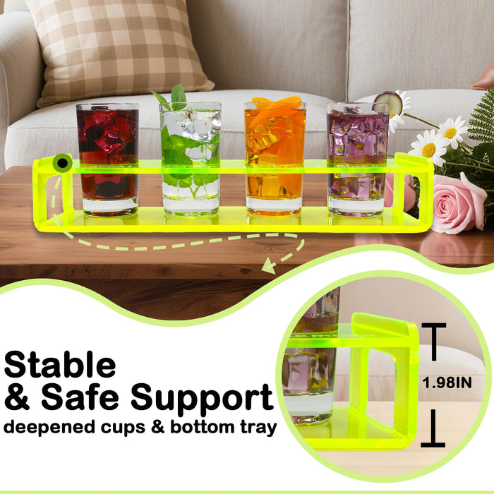 Acrylic Drink Flight Boards with Glasses - Neongreen Drink Flight Tray Set - Cocktail and Mimosa Tasting Tray - Writable Beer Flight Boards for Hosting Essentials Bartender Accessories