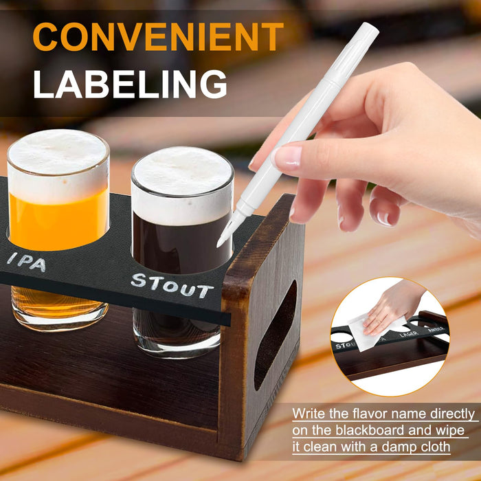 Beer Flight Boards with 4 Glasses 5oz,Wine Flight Tasting Set Tequila Margarita Whiskey Flight Board Wood Drink Serving Tray Shot Glass Holder with Erasable Chalkboard for Men Beer