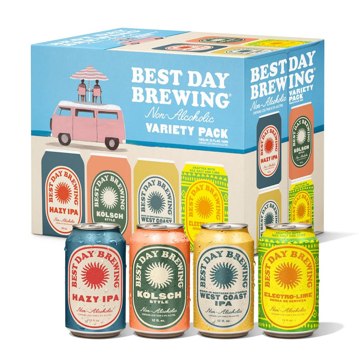 Best Day Brewing Non-Alcoholic Variety Pack - Premium Ingredients (12-Pack, All Four Core)