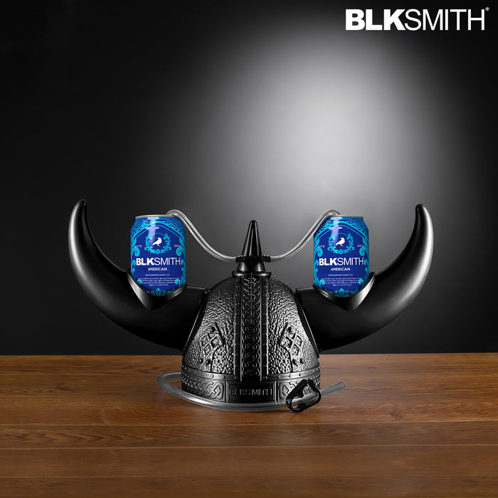 BLKSMITH Viking Drinking Helmet with Straws – Funny Beer Hat Holds 2 Cans – Adjustable Novelty Drinking Helmet Fits 16–24" Head – Gag Gift for Men, Dad, Husband, Bachelor Party, Tailgating - (Black)