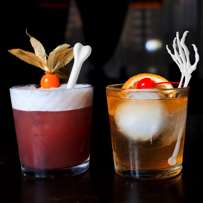 Remerry 48 Pcs Halloween Drink Stirrers Skeleton Swizzle Sticks Skeleton Arms Hands Cocktail Garnish Plastic Cocktail Food Picks for Halloween Bar Horror Party Table Decoration(Arm, Bone,White)