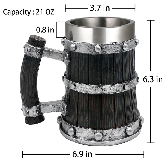 Medieval Viking Beer Mugs for Men - 21oz Norse Wood Tankard