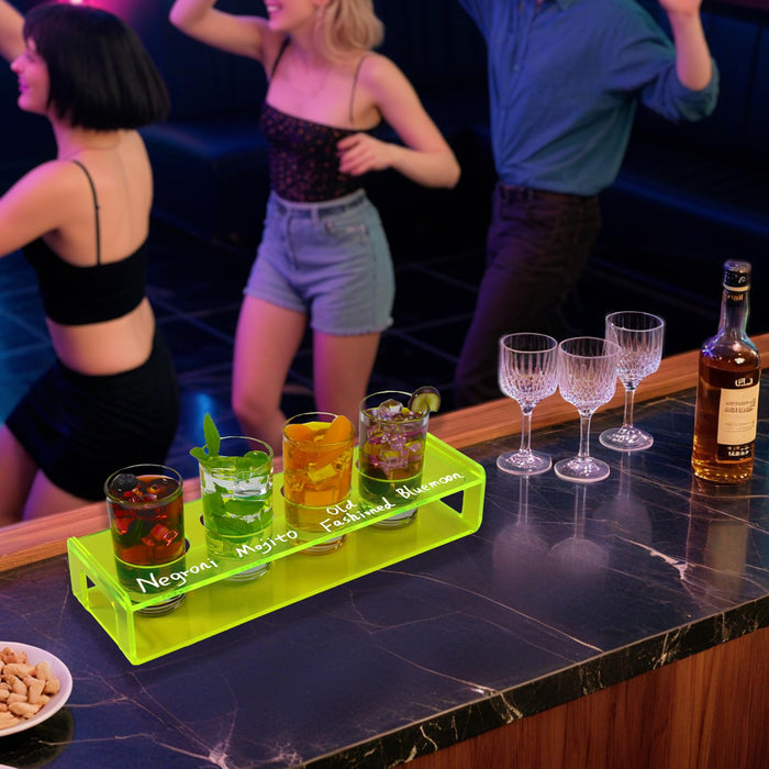 Acrylic Drink Flight Boards with Glasses - Neongreen Drink Flight Tray Set - Cocktail and Mimosa Tasting Tray - Writable Beer Flight Boards for Hosting Essentials Bartender Accessories