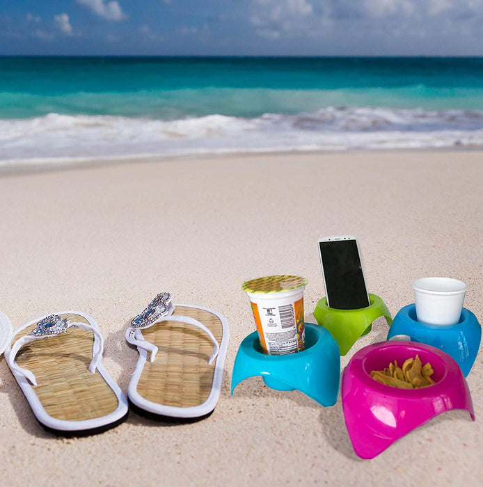 Mookundy - Sand Beach Cup Holders with Stainless Steel Bottle Opener. Portable Sand Coaster | 4 Pack