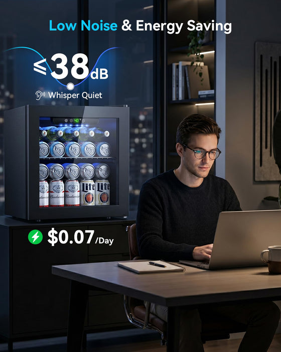 Feelfunn 50 Can Beverage Refrigerator, 1.3CuFt Mini Fridge with Glass Door